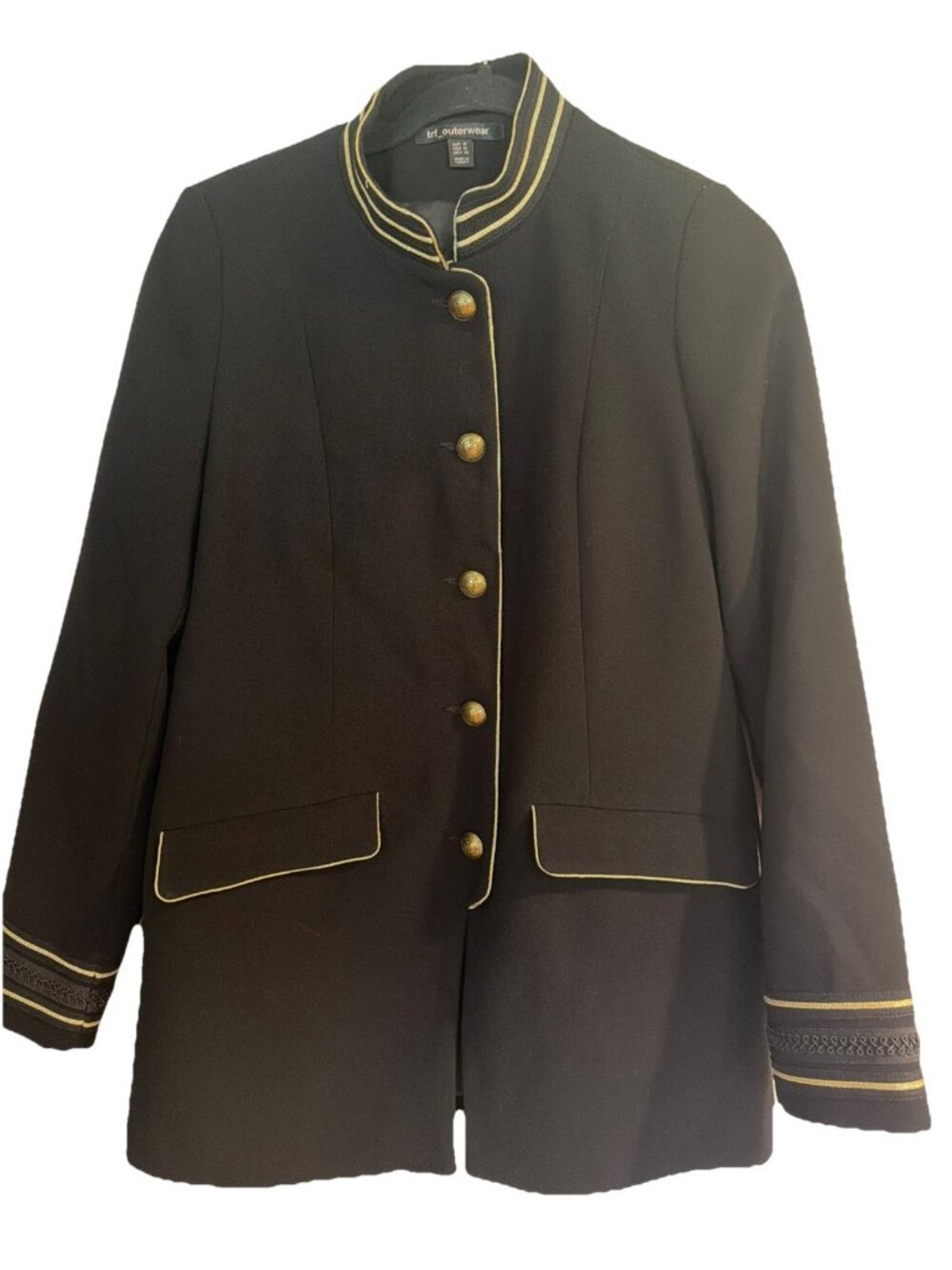 Zara Navy Blue Military Style Blazer Coat Jacket Gold Buttons Gold Trim Medium